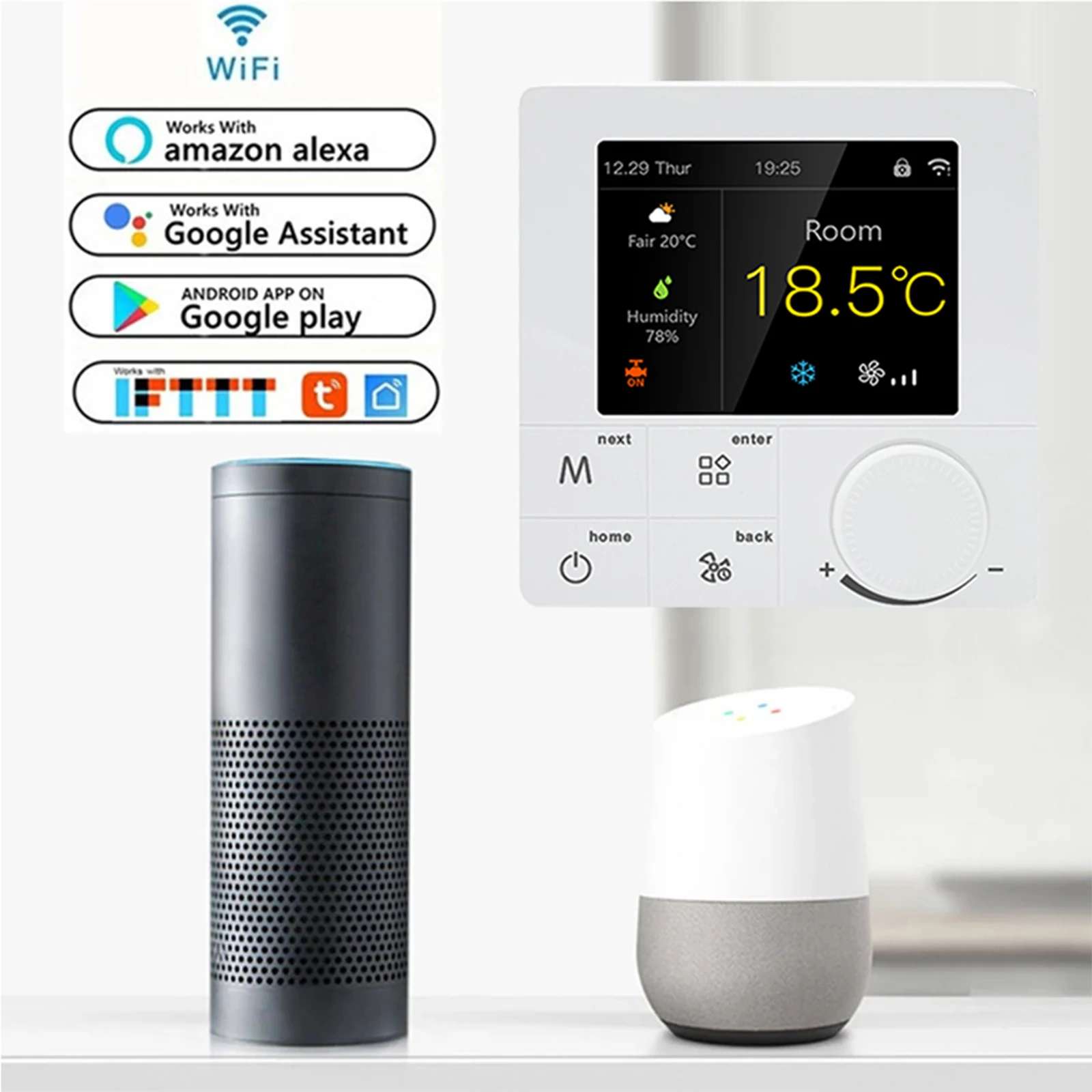 Imagem -03 - Qiumi-termostato Wi-fi Inteligente ar Condicionado Controlador de Temperatura Tela Lcd Colorida Funciona com Alexa Google Home