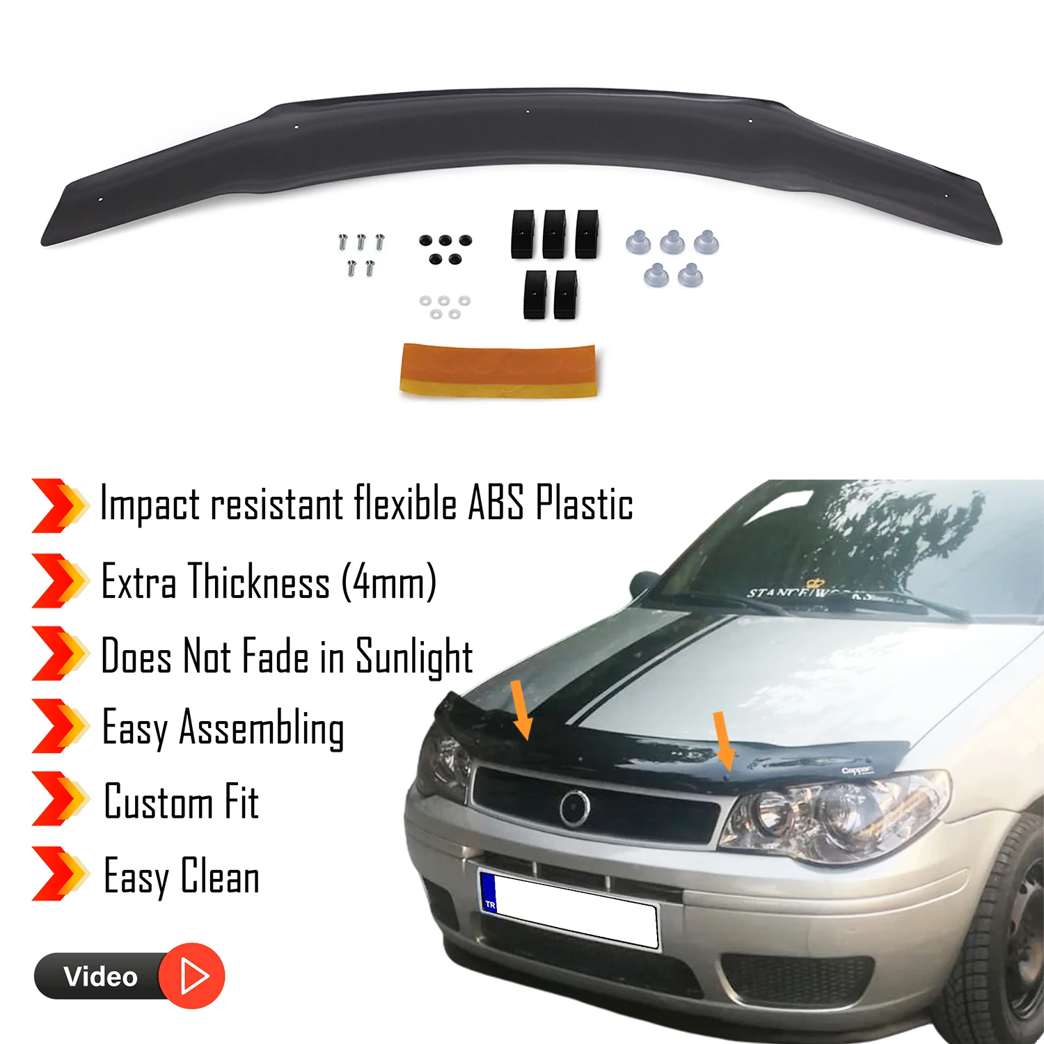 Hood Deflector Guard for Fiat Palio (2006-2012) - (SW) Bug Shield Bonnet Protector / 4 mm thickness and ultra-durable material