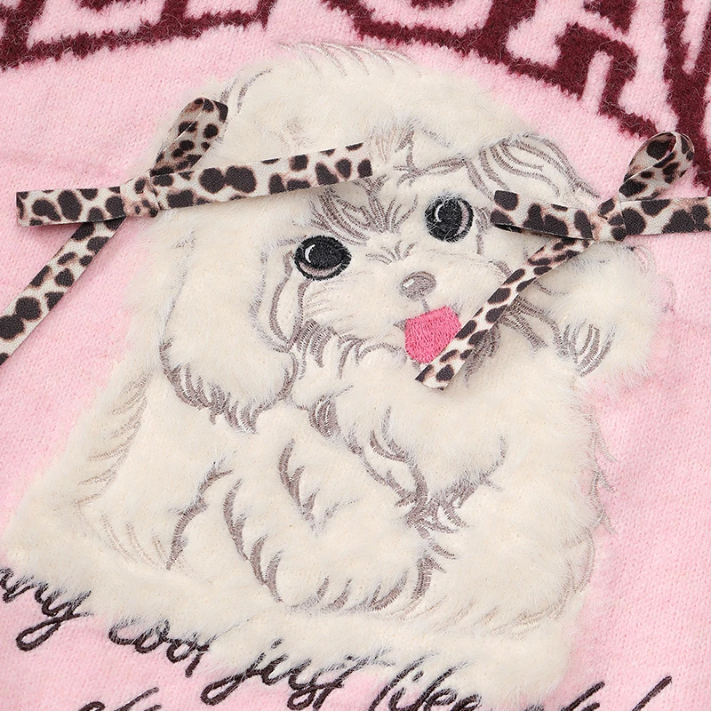 ELFSACK Y2K Suéter de manga corta con bordado de letras gráficas de animales dulces y fundas de manga para mujer