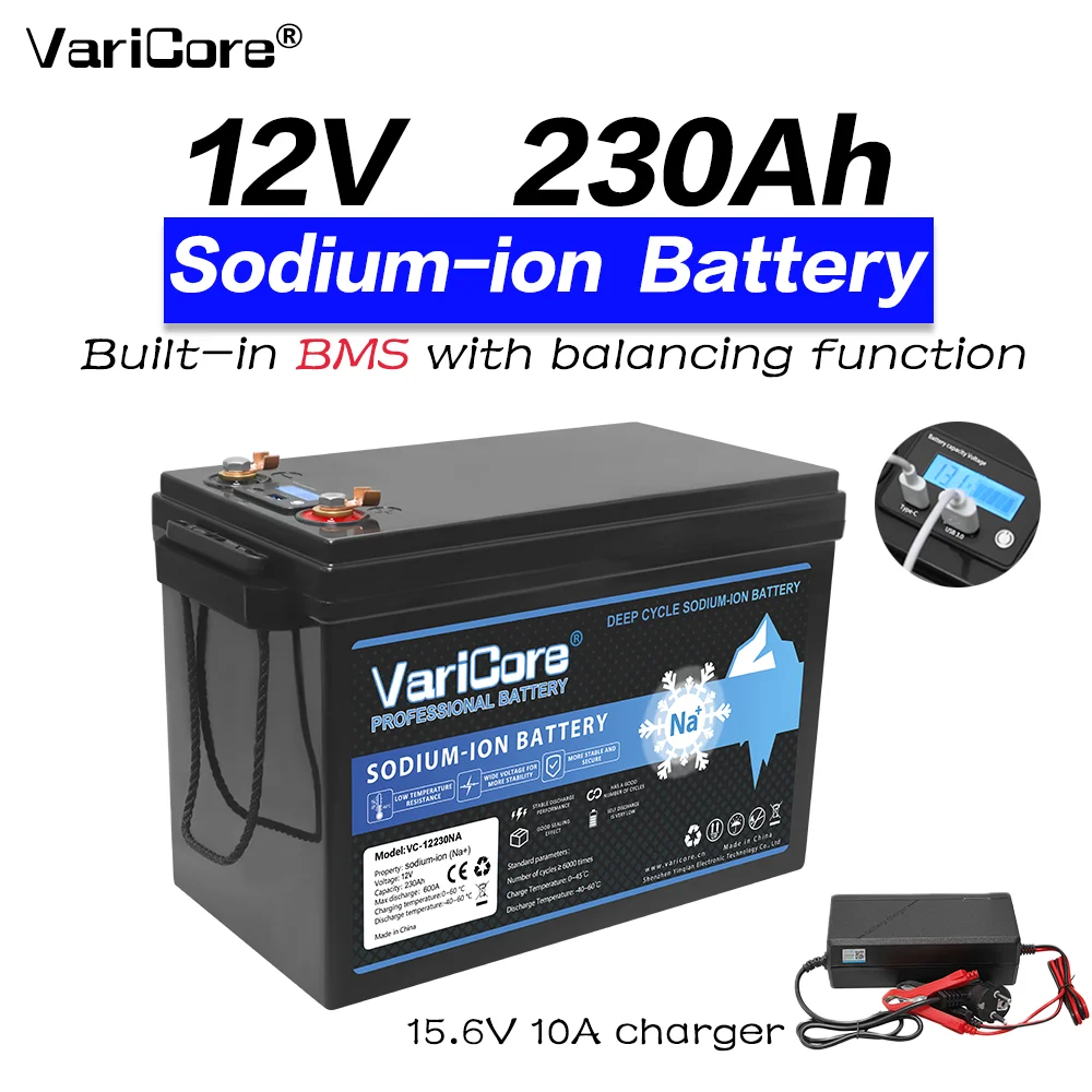 12V 230Ah Na-Ionen-Natrium-Ionen-Speicherbatterie 12,4V Ausgezeichnete Leistung bei niedrigen Temperaturen Eingebauter Schutz-BMS für netzunabhängige Solaranlagen, Wohnmobile, Boote und