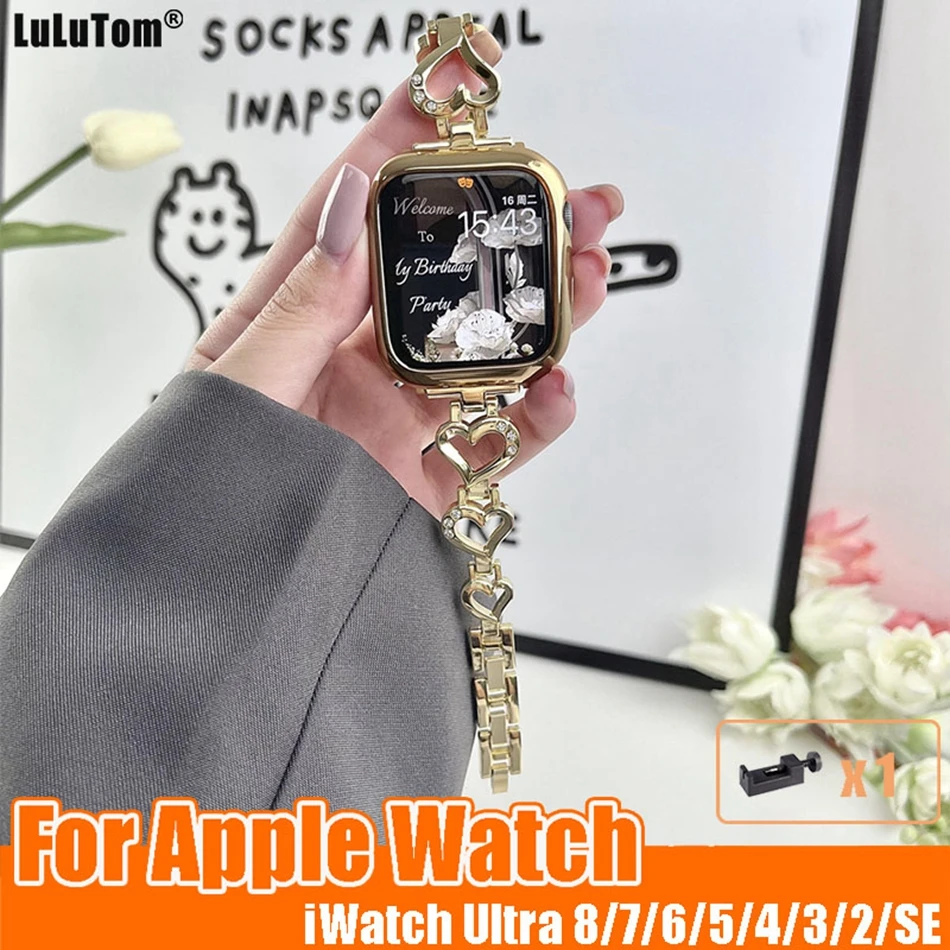 

Браслет металлический Алмазный для Apple Watch 8 Ultra, браслет для iWatch Series 6 SE 5 4 3 40 44 мм 38 42 мм