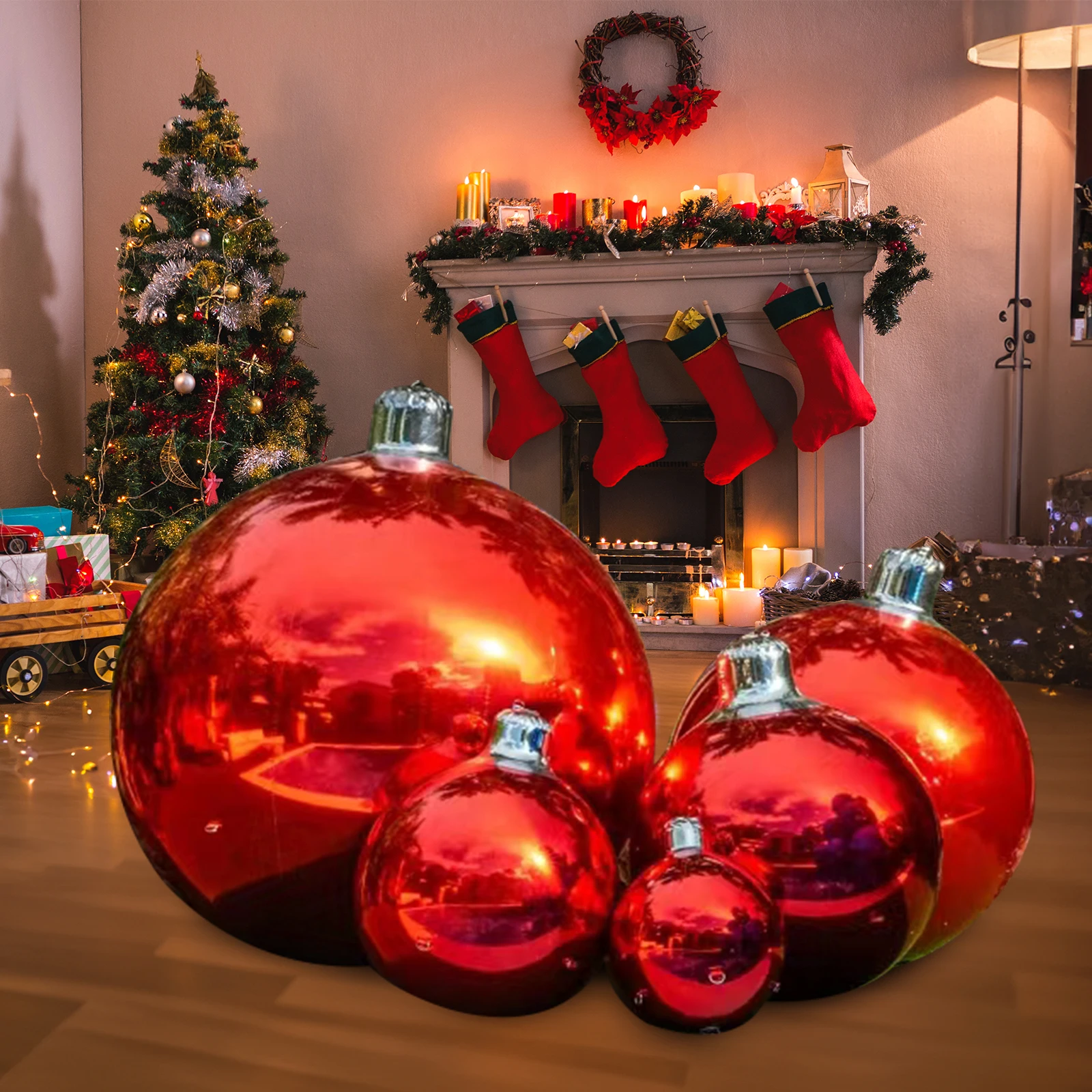 Hanging Inflatable Christmas Ball Giant PVC Xmas Decorated Mirror Ball Reusable Disco Bubble Balloon Shiny Ball  For Yard Party