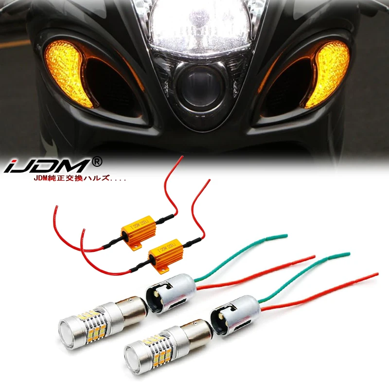 2pcs White/Amber Switchback LED Turn Signal Lighting Upgrade w/Socket, Load Resistors,For Suzuki Hayabusa GSX1300R