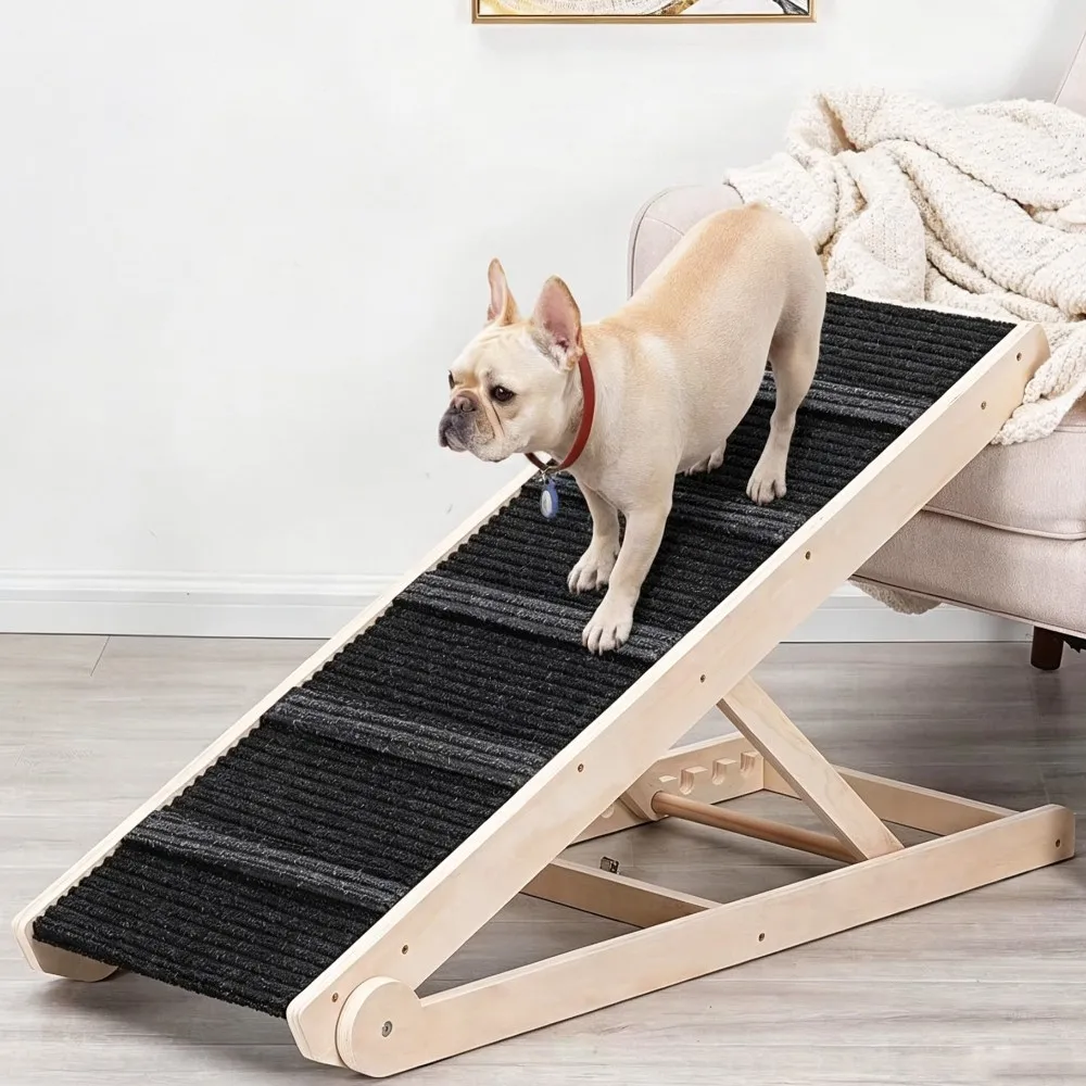 Escalier pour chien en bois massif, 4 niveaux, hauteur réglable, rampe pour animaux de compagnie avec tapis antidérapant à 5 pattes pour les petits chiens âgés, escalade des escaliers