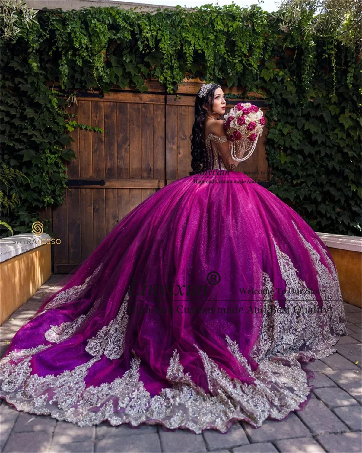 

Luxury Mexican Ball Gown Quinceanera Dresses With Beaded Gold Appliques Sweet 16 Dress Lace-Up Customized Vestidos De 15 Años