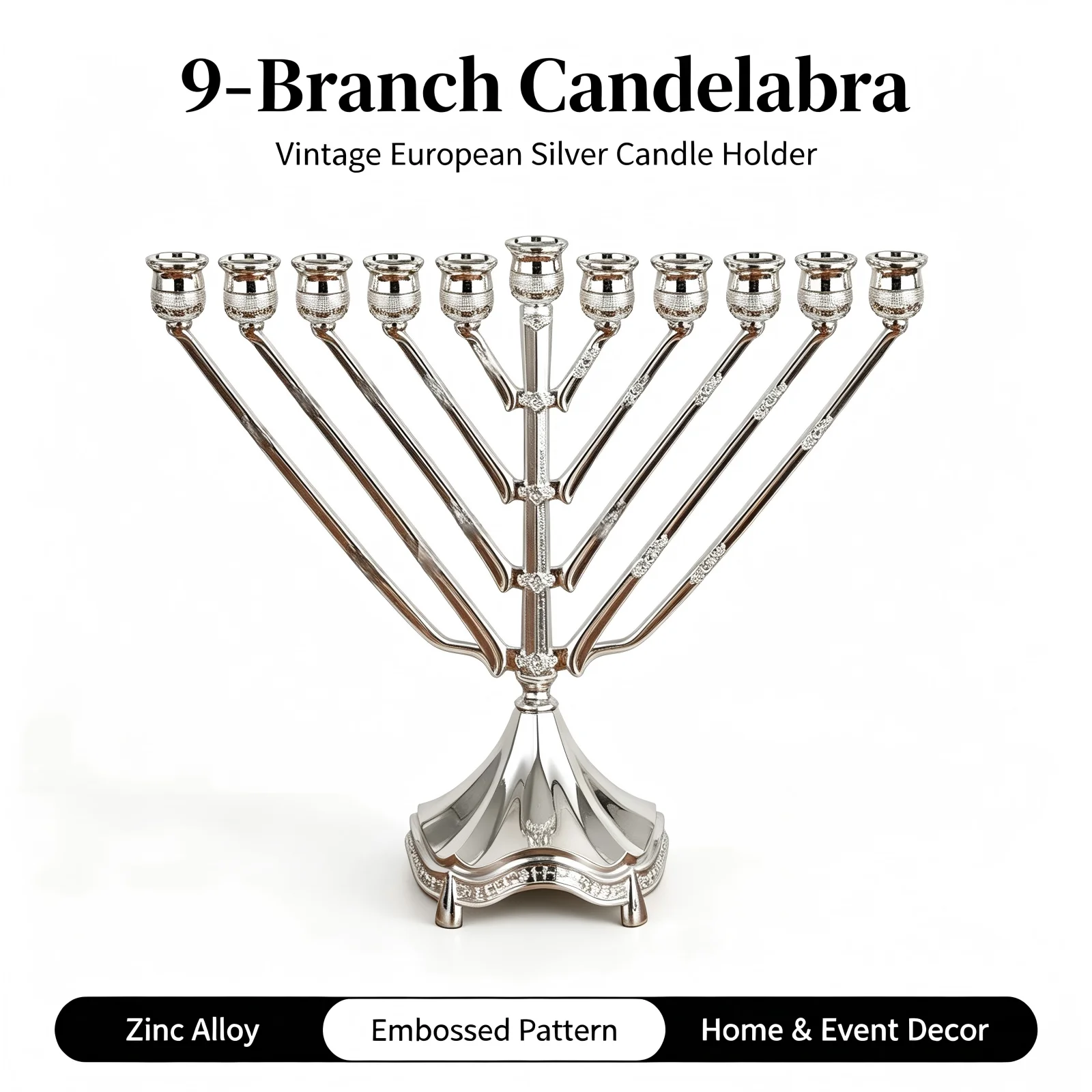 Vintage 9-Arm Embossed Candelabra Retro Candle Holder Tabletop Ornament For Hotel Restaurant Dining Room Wedding Party Decor