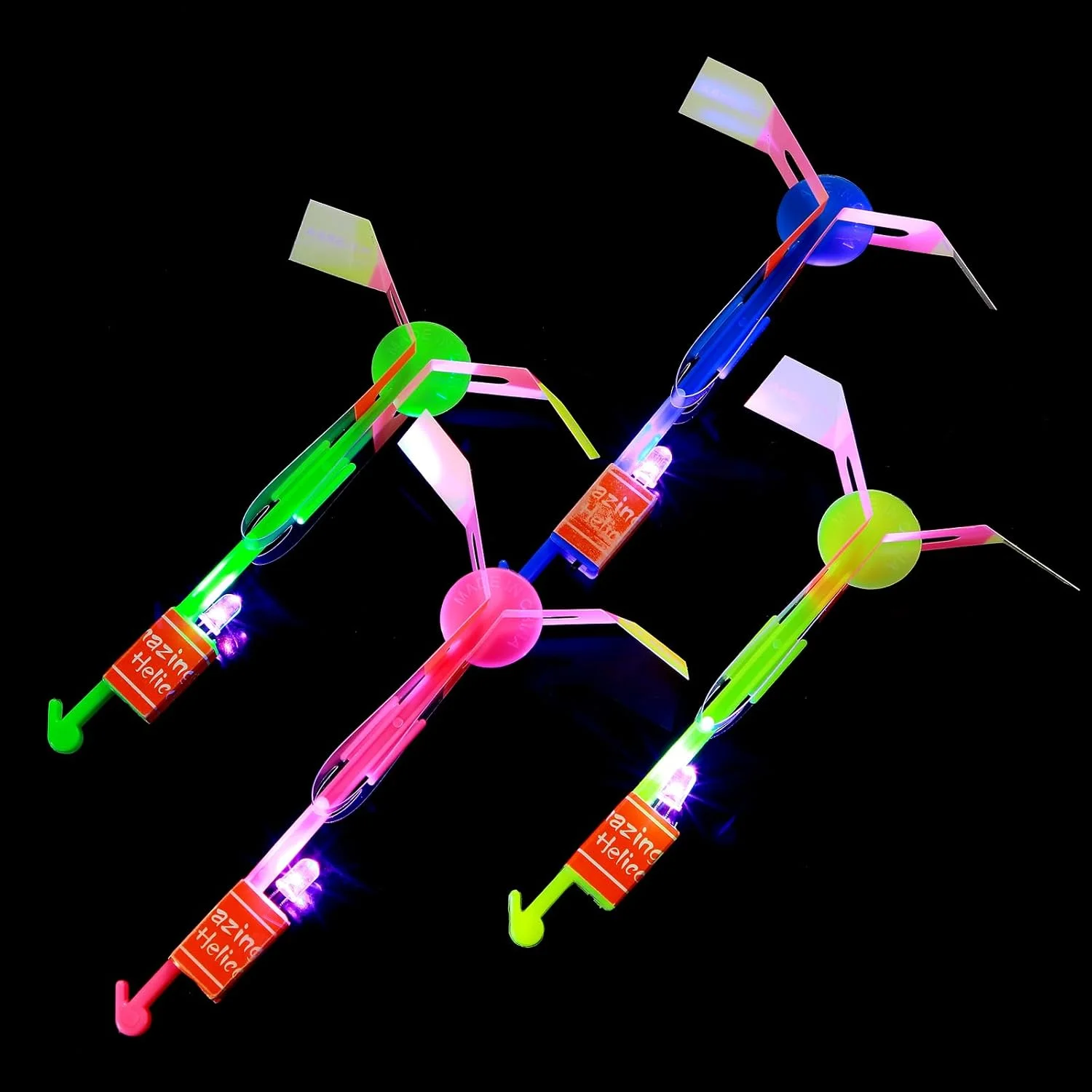 

24 Sets LED Flying Set, 24 Slingshot+24 Glow Helicopter-48 Pcs, Flying Toy Outdoor Toys Glow in The Dark Party Supplies Party Fa