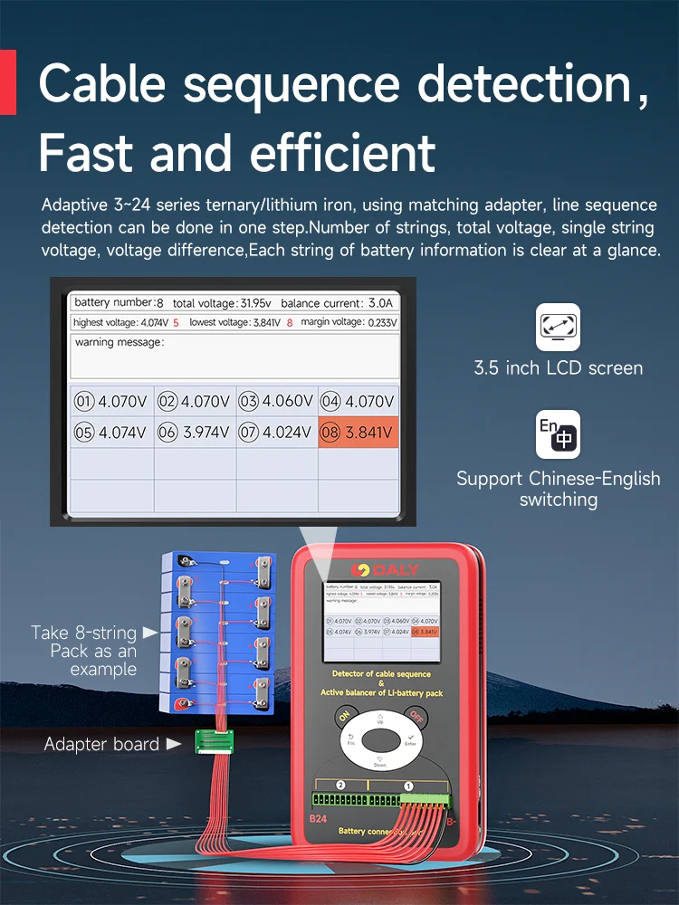 DALY SMART BMS المعادل والكشف عن تسلسل الكابل ، موازن نشط ، بطارية ليثيوم الأسد ، LifePo4 ، 3 ~ 24s
