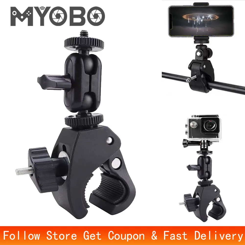 

MYOBO Bicycle & Motorcycle Handlebar Clip Bracket Mount for GoPro Hero 13/12/11 Insta360 DJI Yi SJCAM - Monopod Tripod Accessory