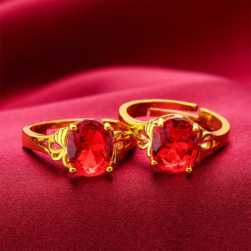 Dubai 24k Gold Plated Colored Crystal Finger Rings for Women Wedding Band Engagement Jewelry Valentine's Day Gifts Wholesale