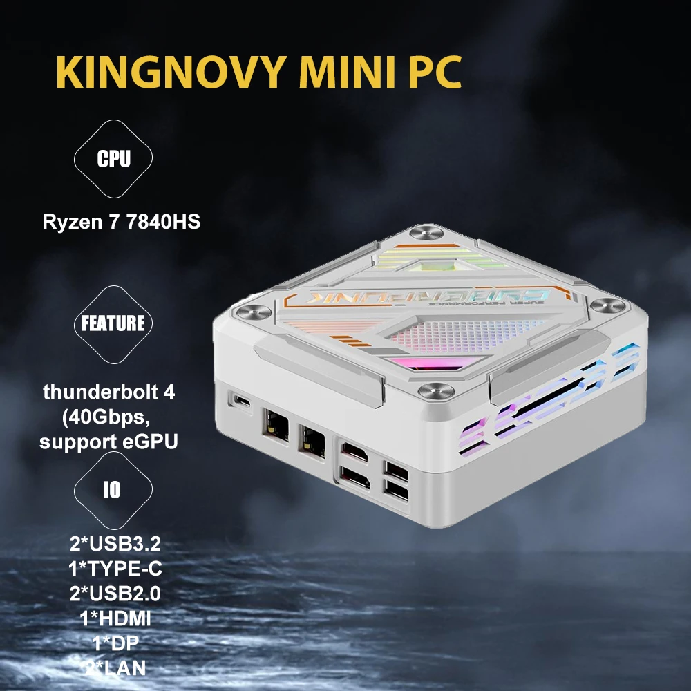 Minipc AMD Ryzen 7 8845HS كمبيوتر مكتبي DDR5 RAM NVMe SSD كمبيوتر ألعاب صغير Type-C USB4.0 Thunderbolt 4 يدعم شاشة eGPU 8K