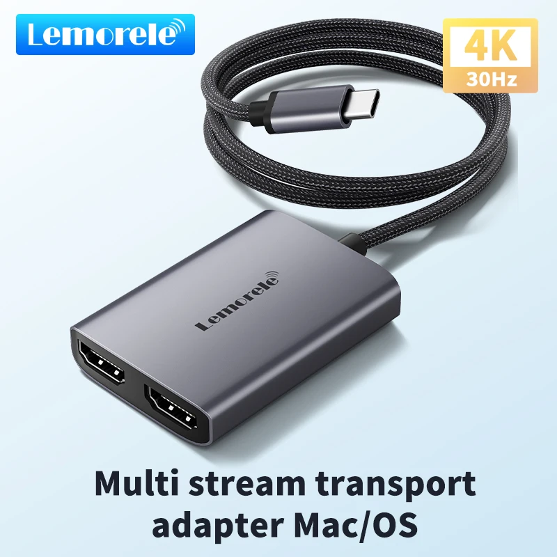 Lemorele HD20 4K USB C Hub für MacBook MST Dockingstation Triple Display USB-C/A auf 2x HDMI Aluminiumgehäuse geflochtenes Kabel