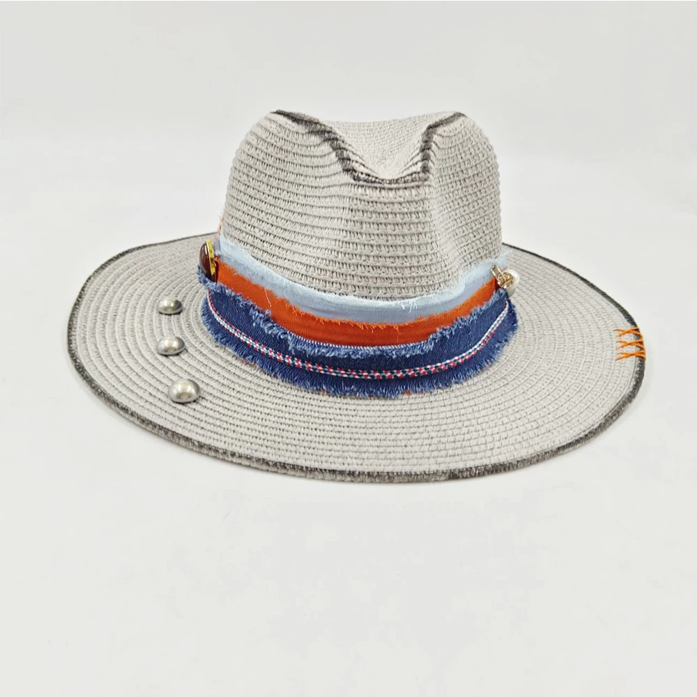 Summer straw hat sun hat jazz top feather dried flower accessories DIY hand-sewn straw hat men and women sun hat wholesale