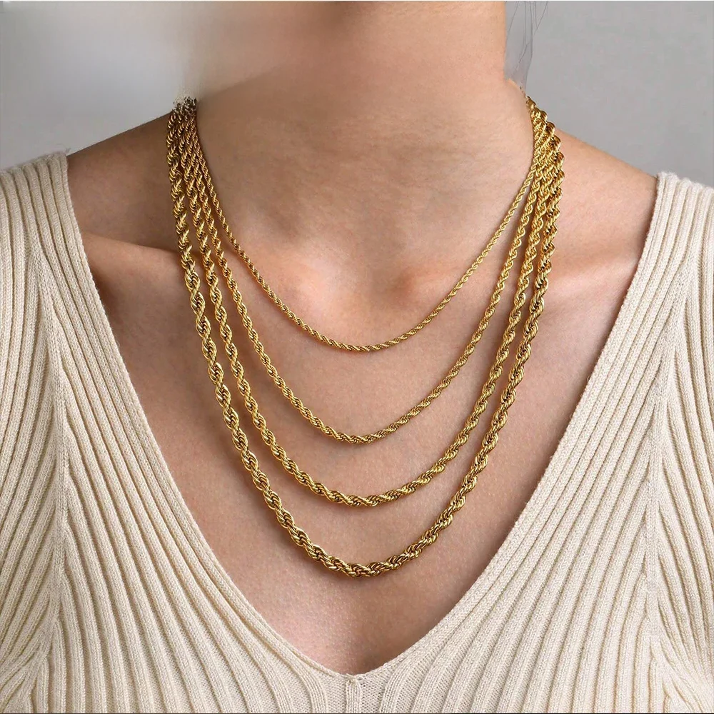 Emanco 10Pcs 2/3/4/5Mm Touw Ketting Roestvrij Staal Nooit Vervagen Waterdicht Choker Mannen Vrouwen Sieraden Goud Kleur Kettingen - afbeelding 2
