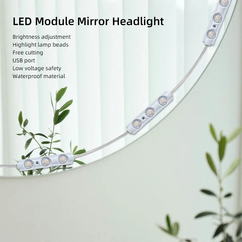 USB LED-spiegel voorlichtstrip, dimbare helderheid, flexibele neonlichtslang voor make-upspiegel, slaapkamer, decoratie