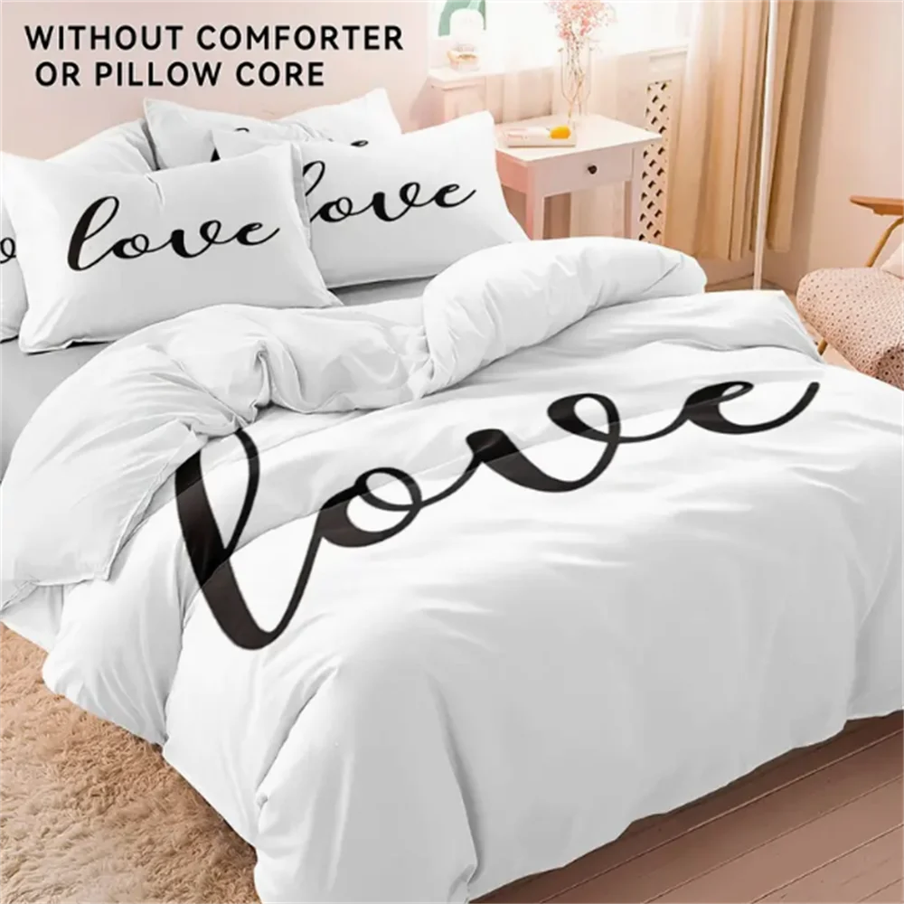 Chic Love-Themed 3-Piece Duvet Cover Set - Soft & Comfortable Black and White Bedding for Bedroom, Guest Room (Includes 1 Duvet