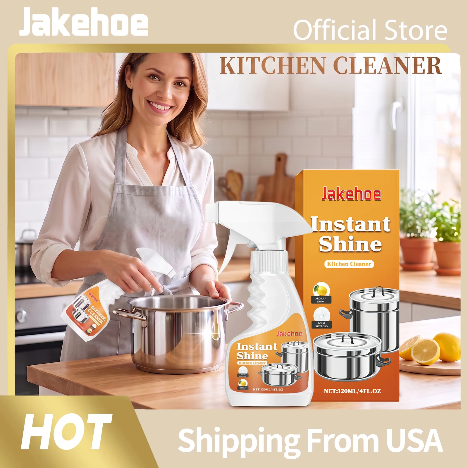 Jakehoe Kitchen Cleaner Spray Strong Kitchen Oil Stain Degreaser Easy Clean up Concentrated Formula Grill Oven Household Stove Cleaning Spray