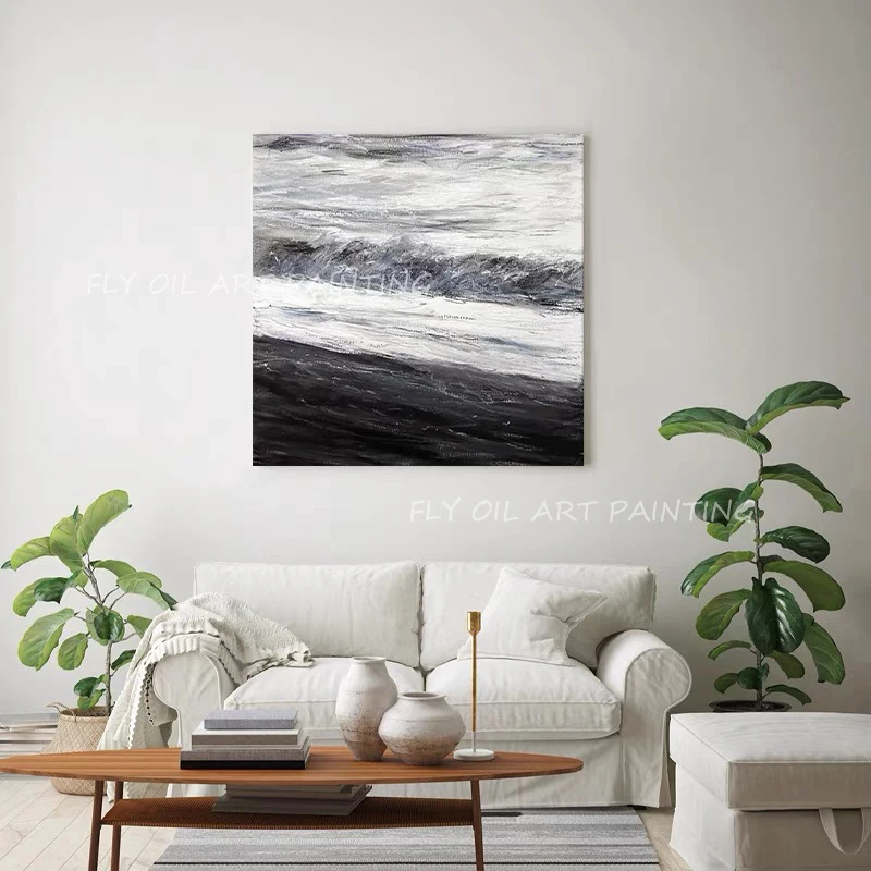 Simple pure black and grey canvas on the wall texture images living room manual canvas oil painting art poster bedroom adornment