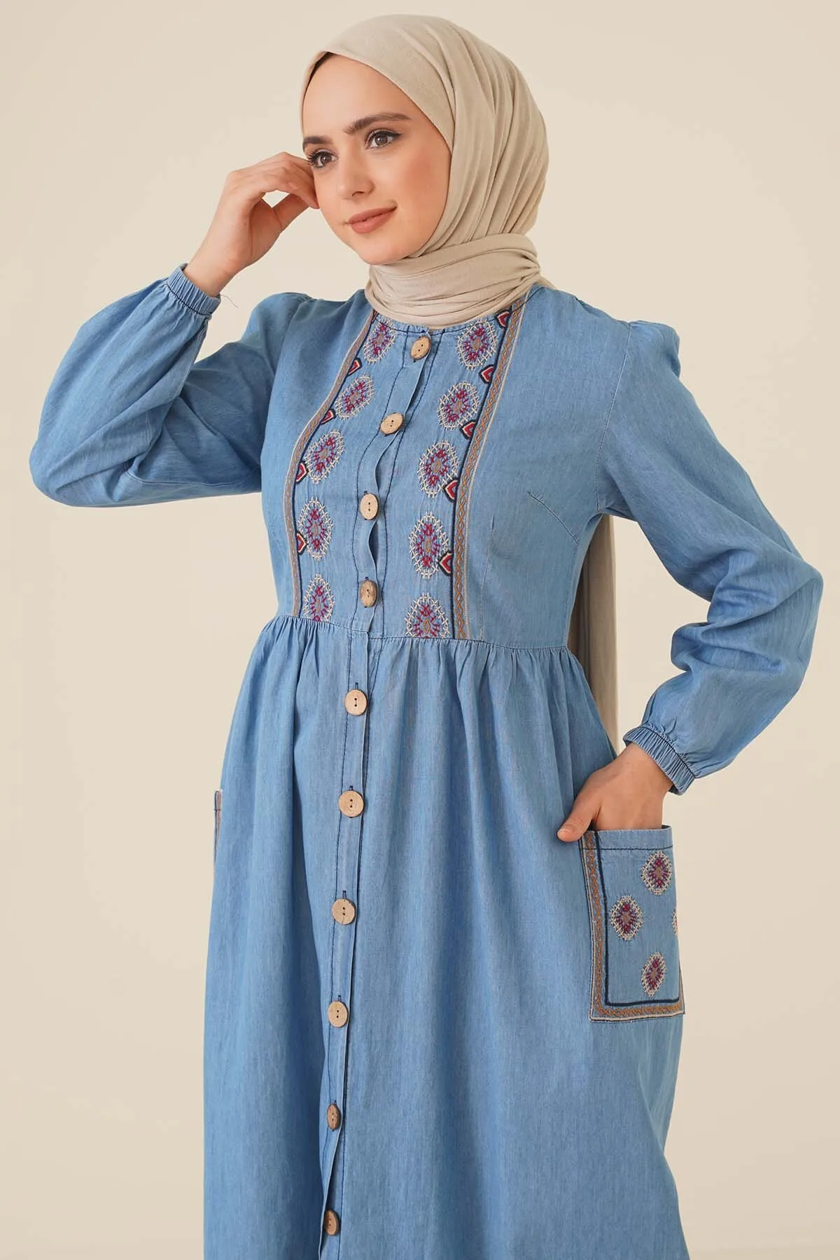 jeans dress muslim clothing made in turkish four seasons maxi length dress embroidered dress 20220041