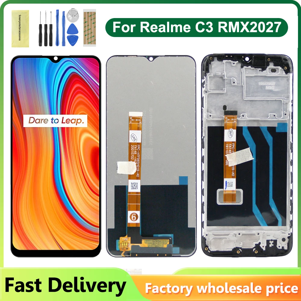 6.5\'\' For Realme C3 RMX2027 RMX2021 RMX2020 LCD Display with Frame Digitizer Touch Screen Replacement for OPPO Realme C3 lcd