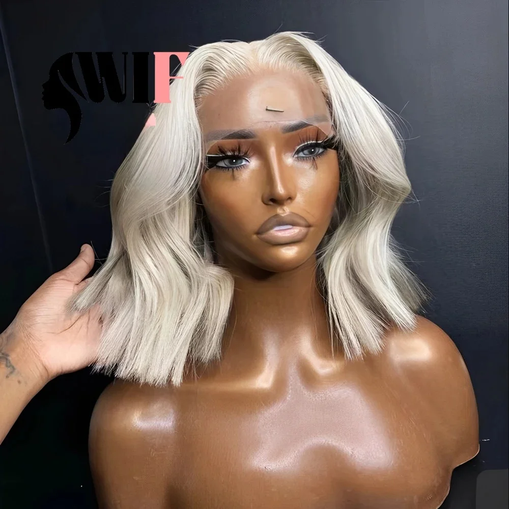 WIF-Perruque Bob Synthétique Courte Ondulée Platine, Maquillage Ondulé Naturel, Ligne de Cheveux Naturelle, Cheveux Blonds pour Femme, 03 Utilisation