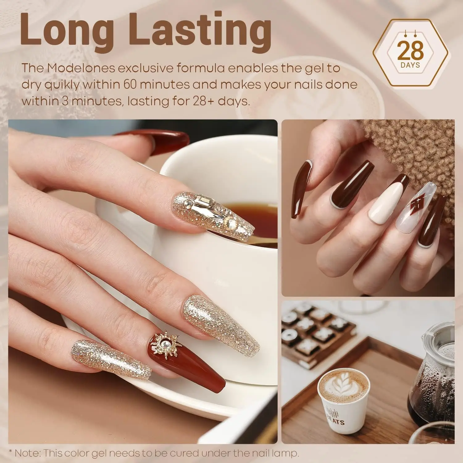 Modelones Gel-Nagellack-Set, 12-Farben, Herbst und Winter, neutral, Nude, Braun, Gold, Glitzer-Gellack, Tawny Cinnamon Burdundy, Kastanienbraun, C