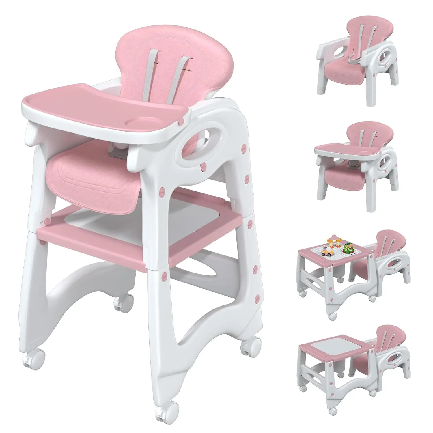 Baby High Chair for Babies and Toddlers(Pink, Wheels)