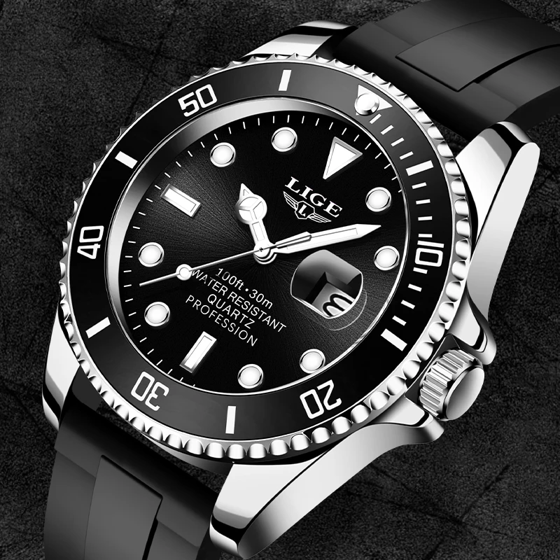 Relogio masculino lige topo marca de luxo moda mergulhador relógio masculino 30atm data à prova dwaterproof água relógio esporte relógios dos homens