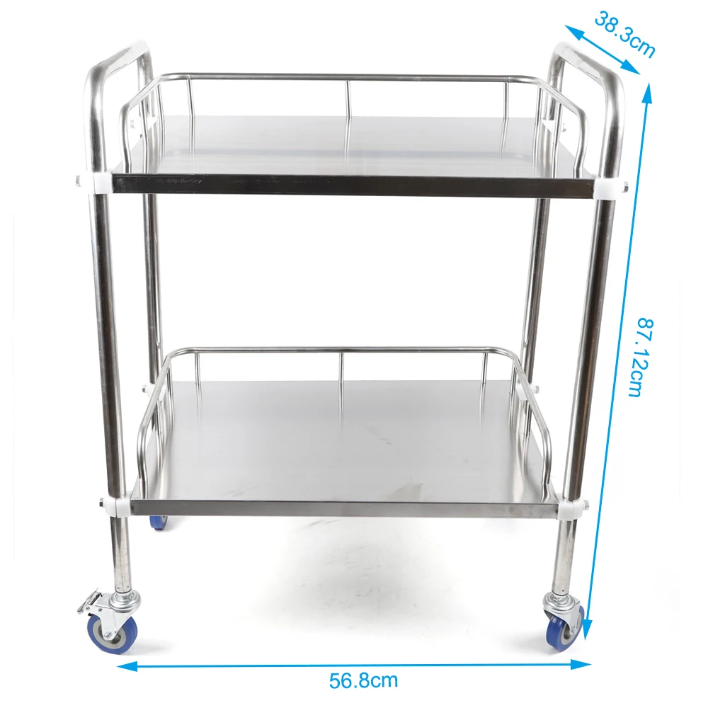 Stand Mobile Medical Trolley Tattoo Instrument Cart with 2 Lockable Wheels Thick Stainless Steel, Anti-corrosion / Sturdy