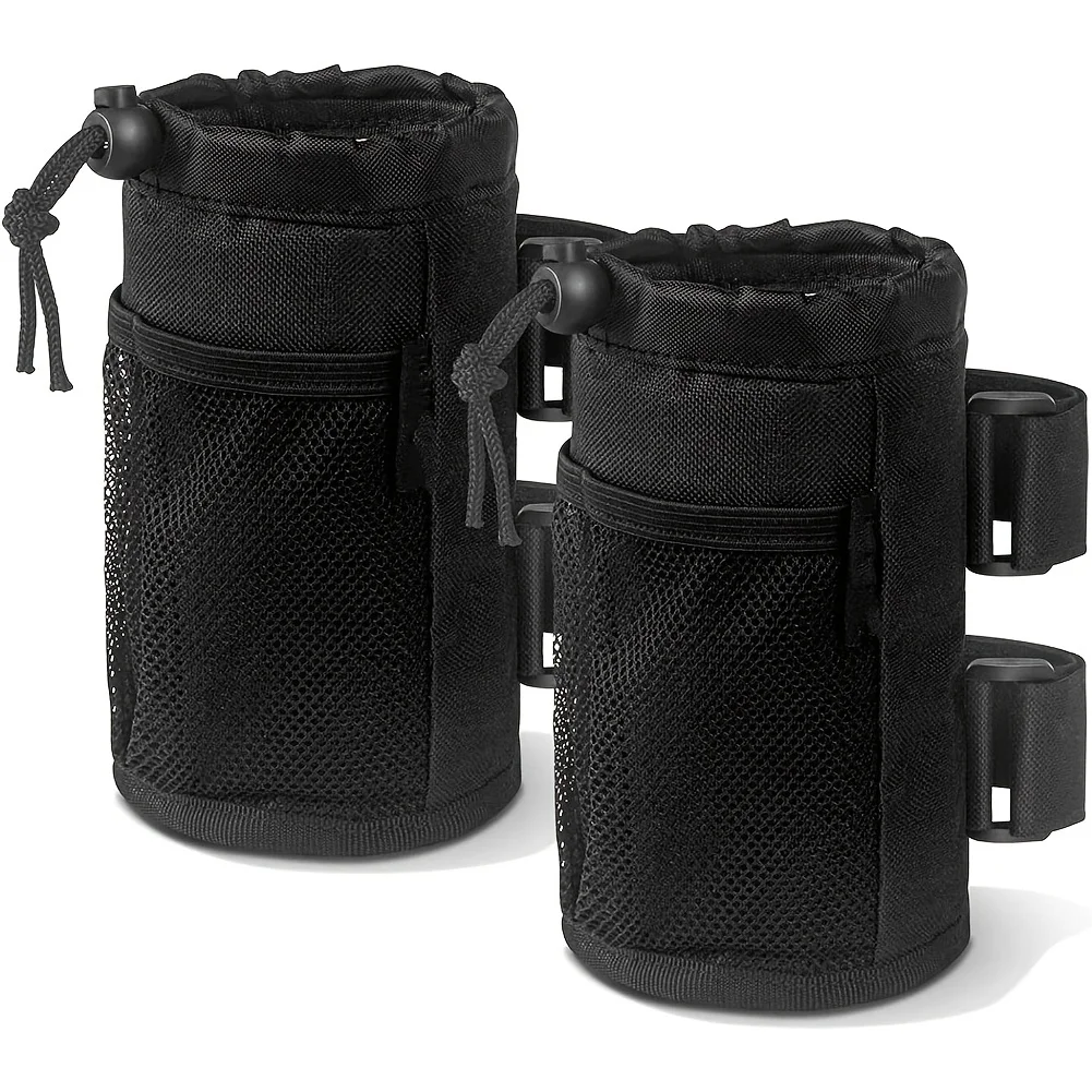 2 Pack Universal Bike Cup Holder Drink Holders for Stroller Wheelchair Walker Golf Cart & Beach Wagon with Built-in Side Net