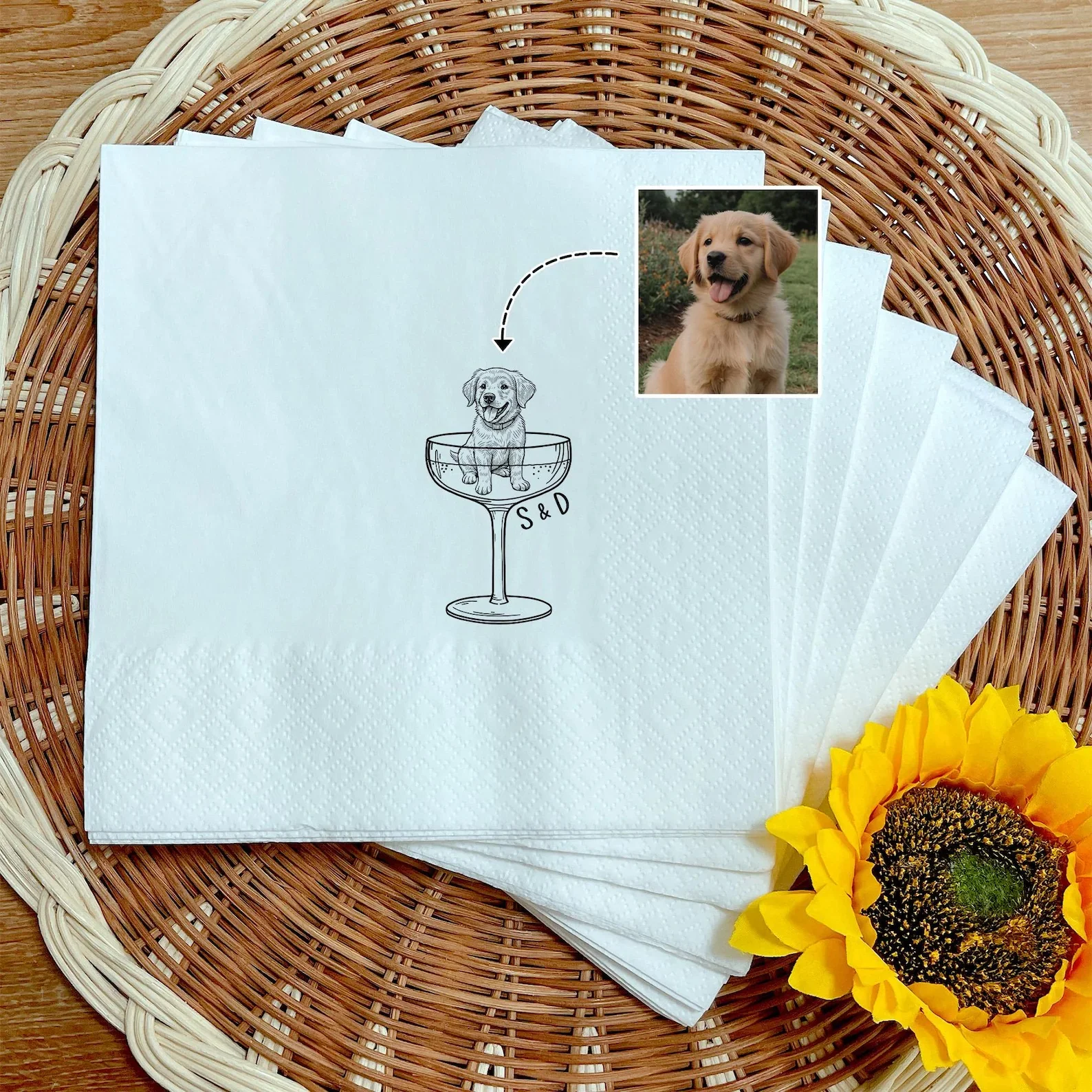

50pcs Personalized Dog Swimming In Cocktail Napkins, Wedding Party Napkins, Rehearsal Dinner Napkins, Custom Dog Bridal Shower