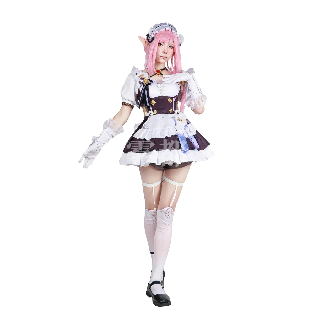 أزياء هونكاي إمباكت 3rd إليسيا التأثيرية فستان الخادمة شعر وردي أنيمي حفلة لعب الأدوار