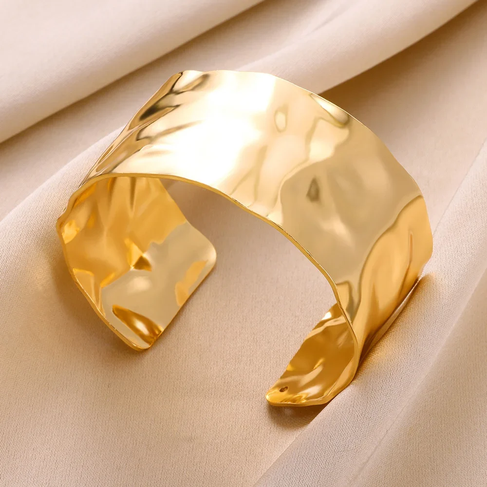 Vintage nieregularna bransoletka dla kobiet stal nierdzewna złoty kolor otwarte bransoletki mankietowe wykwintna luksusowa biżuteria na prezent pulseras bijoux — zdjęcie 2
