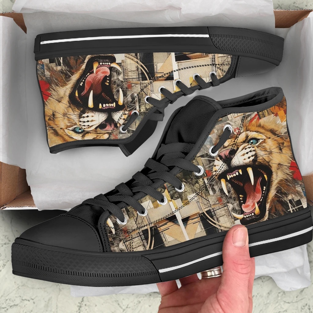 INSTANTARTS Men's Cool Lion Canvas Shoes Lace Up Comfortable High Tops Canvas Sneakers Fierce Tiger Design Footwear Chaussure image 2