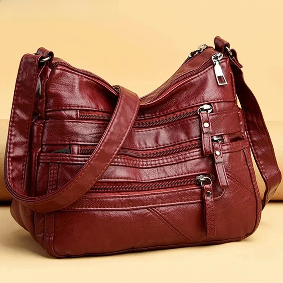 Wiele kieszeni Miękkie skórzane torby na ramię dla kobiet Luksusowe torebki damskie Torebki designerskie torby na ramię Crossbody — zdjęcie 2