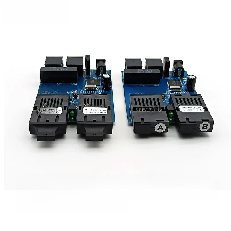 5 szt. przełączników światłowodowych Ethernet 100/1000M SC Simplex, płytka metrofibra, 2 włókna, 2 RJ45, przełącznik jednomodowy, konwerter światłowodowy PCBA — zdjęcie produktu 7