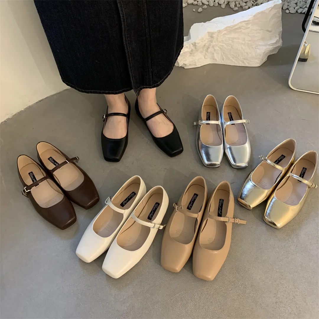 2023 Sommer neue Marke Frauen Wohnungen Mode Square Toe flache Mary Jane Schuhe weiche lässige Balletts chuhe Sling back Sho