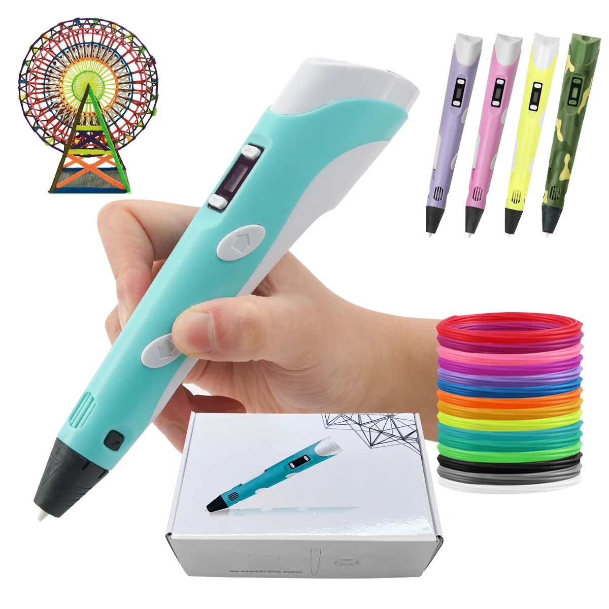 Stylo 3D pour enfants, stylo de dessin imprimé 3D, ensemble amusant pour enfants, cadeau créatif d'anniversaire et de noël avec Filament PLA
