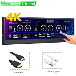 Wisecoco 14 Inch 4K 3840X1100 Aida64 IPS LCD Monitor Ultrawide PC Secondary Gaming Console For Raspberry Pi5 7.8''/8.8''/12.6''