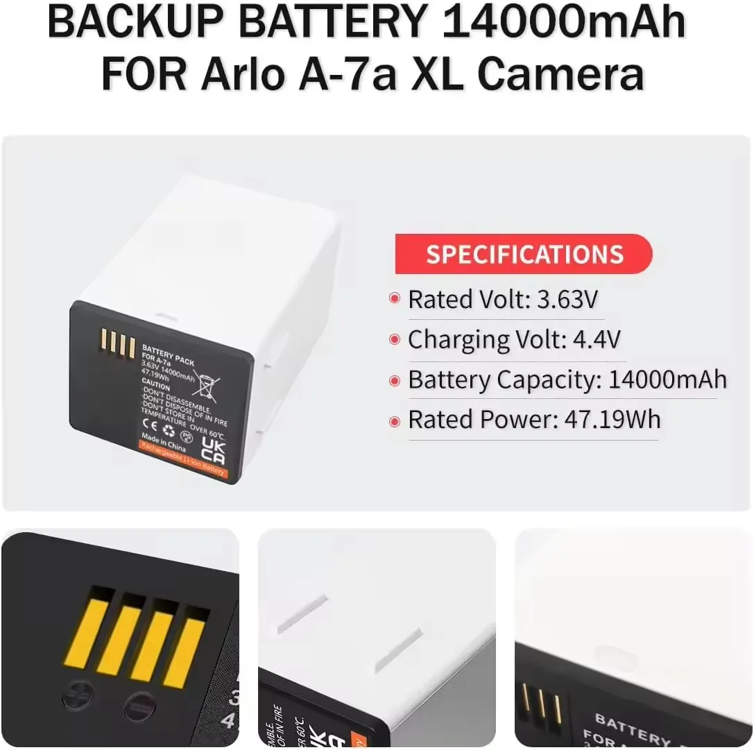 

Camera rechargeable battery 14000mAh A-7a compatible Arlo Pro 3 Pro 4 camera charger