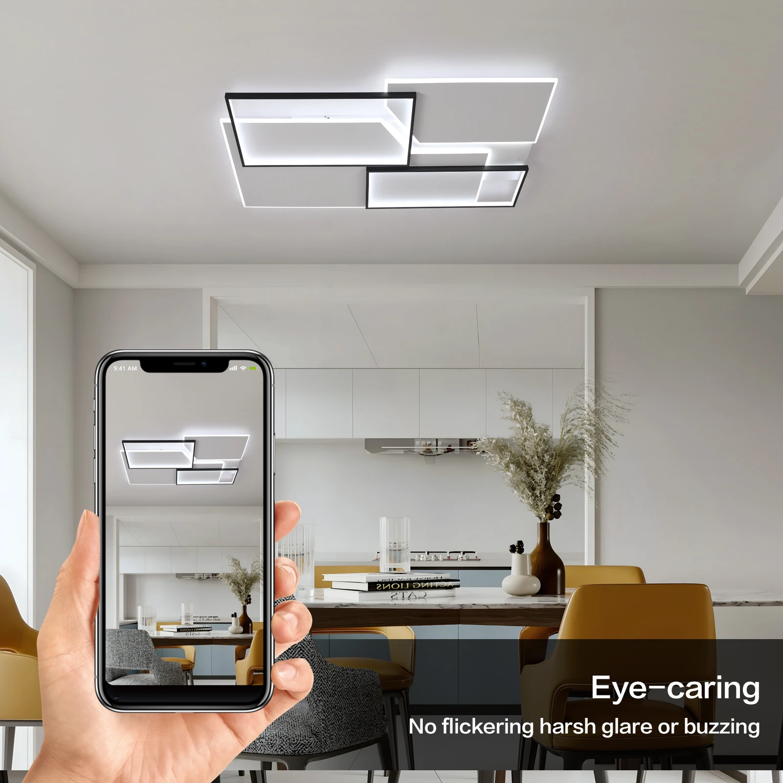 LED-Deckenleuchte Dimmbar Rechteckig 80W Schwarze Deckenlampe mit Fernbedienung für Wohnzimmer Schlafzimmer LED Moderne Deckenbeleuchtung – Detail 5