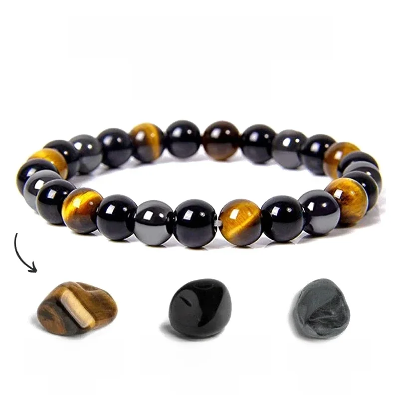 Natural Preto Obsidiana Hematita Tiger Eye Bead Pulseira para Homens e Mulheres, Proteção de Saúde