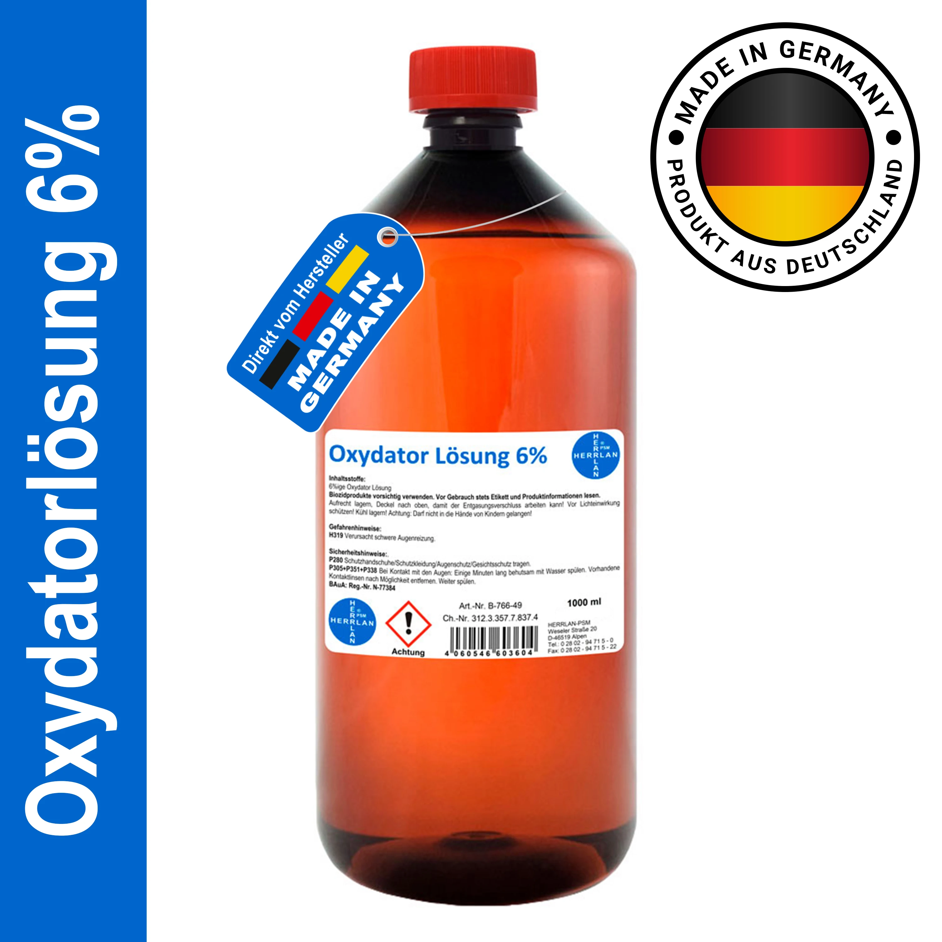 HERRLAN ® Oxydatoroplossing 6% gestabiliseerd-waterstofperoxide Food Grade voor aquaria en vijvers Zuurstofdispenser Lösu