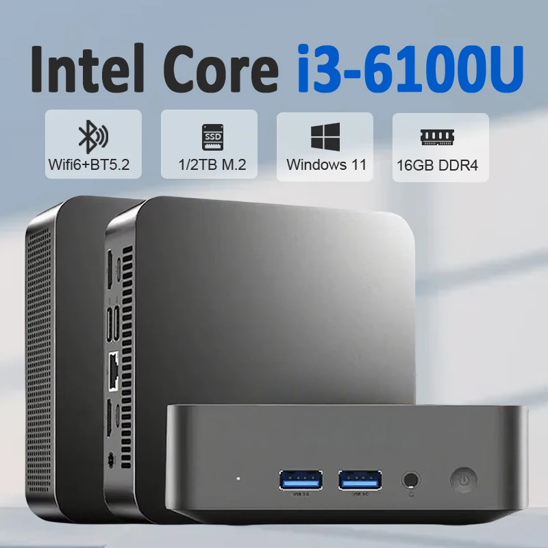 Mini ordenador portátil Windows 11 Pro intel Core i3 6100U 16GB RAM 512GB SSD 4K HD tipo C Mini PC ordenador de escritorio Wifi 6