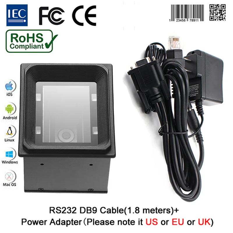 Módulo de escáner de código de barras EP3000, lector integrado de interfaz, Wiegand, RS485, USB, RS232, para quiosco, Control de acceso POS, 2D, QR,