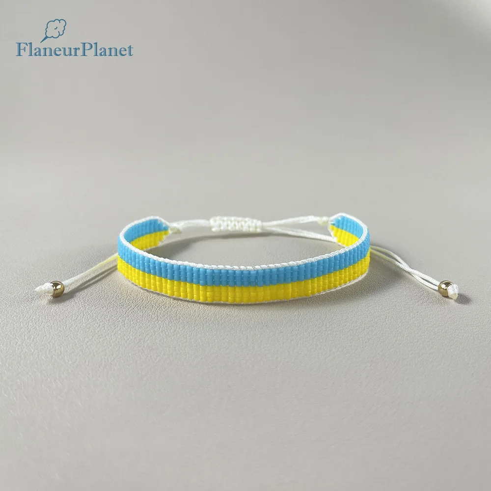 FlaneurPlanet Peace Lover Premium Japanese Miyuki Delica Bead Blue And Yellow Bracelets Ukraine Adjustable Size