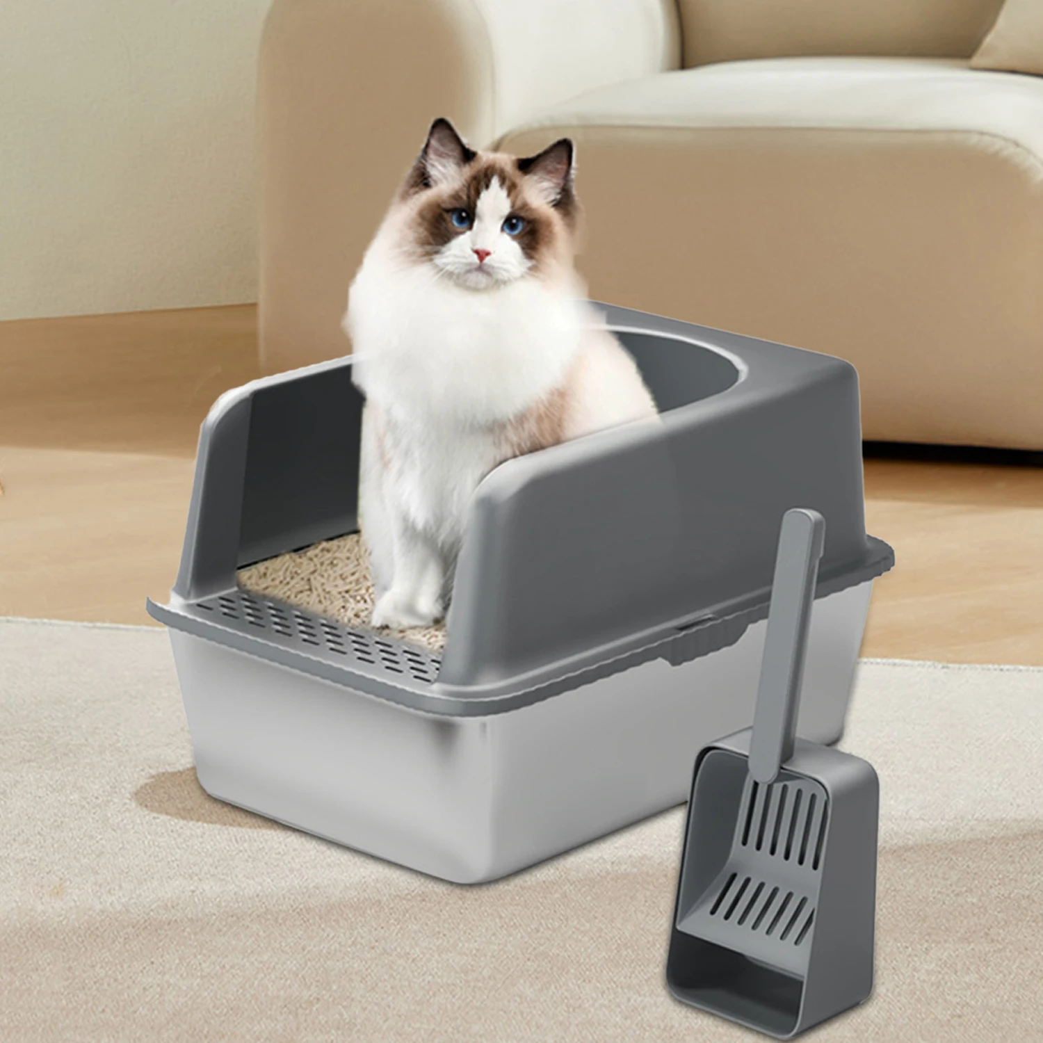 Semi-enclosed Litter Box Splashproof Cat Toilet Kitty Sandbox Cat Poop Bowl Cleaning Basin Supplies Litter Pan for Cats