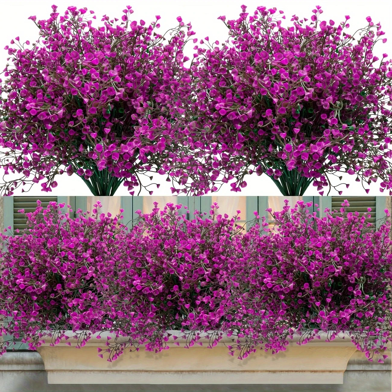 12 Bündel künstliche Blumen für den Außenbereich, UV-beständige Kunststoffsträucher, dekorative Pflanzen für Gartenkanten, Fensterkästen, gefälschtes Grün – Detail 1