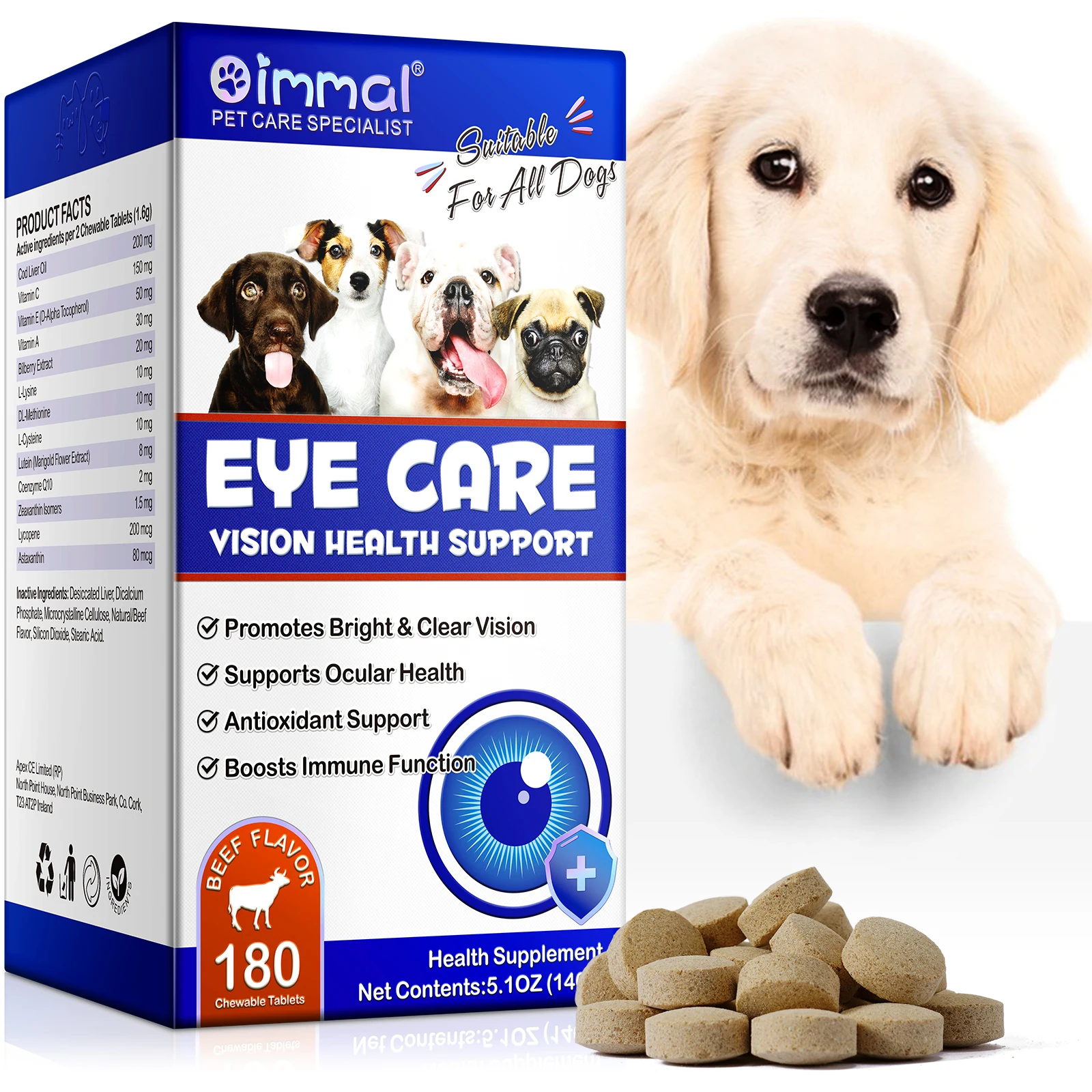 EYE CARE VISION HEALTH SUPPORT For Dogs Promotes Bright & Clear Vision Supports Ocular Health Antioxidant Support Boosts Immune