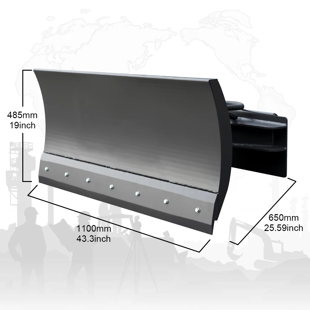 Dozer blade and snowplow attachment for compact skid steer loaders. Ideal for dozing, snow removal and land clearing.